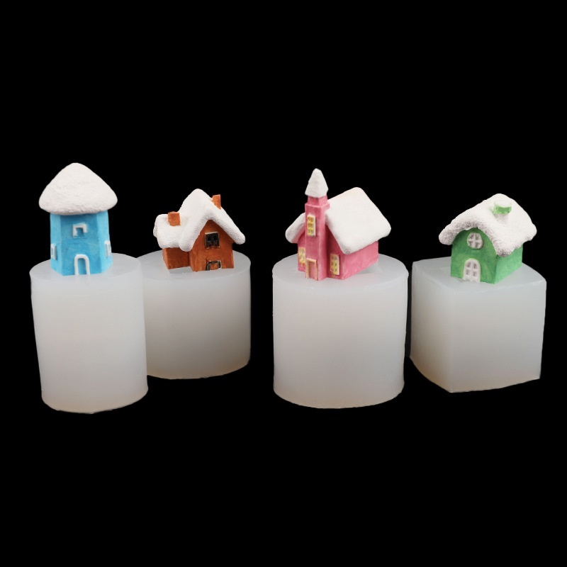 Candle Mold Silicone - 4Styles 3D House Silicone Mold Set